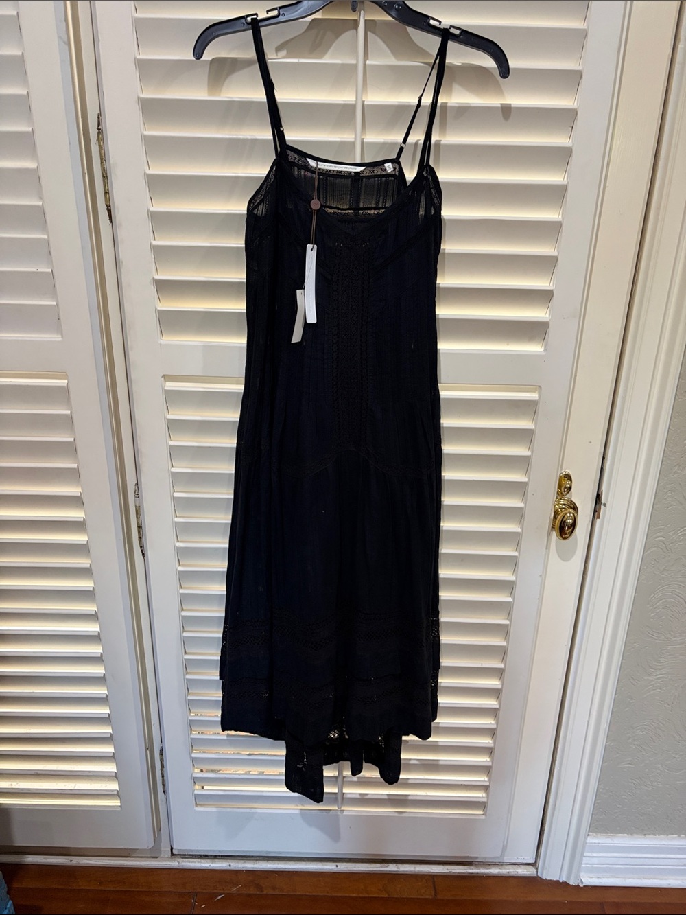 Cynthia Vincent Black Crochet-Detail Midi Dress. Small NWT